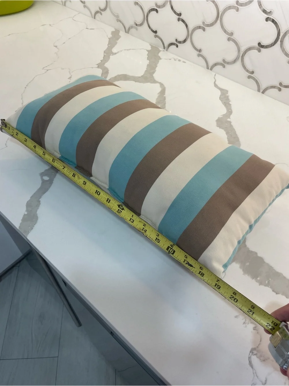 Striped Lumbar Throw Pillow in Blue, Cream & Brown